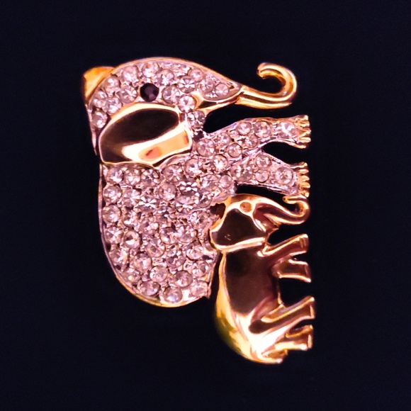 Golden mother & calf brooch whit clear Rhinestones - Picture 1 of 4